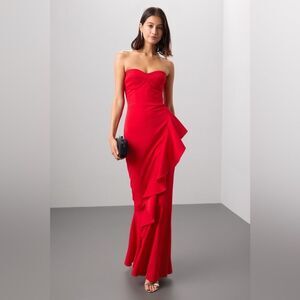 Dress The Population‎ Elegant Red Strapless Evening Dress Sz L